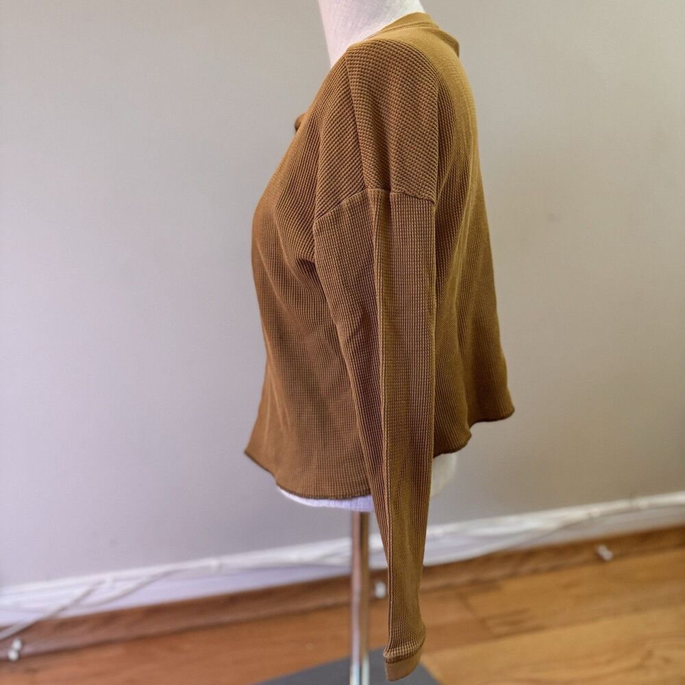 Everlane Women’s Organic Cotton Waffle Henley Long Sleeve Top Orange Brown S - Picture 4 of 16